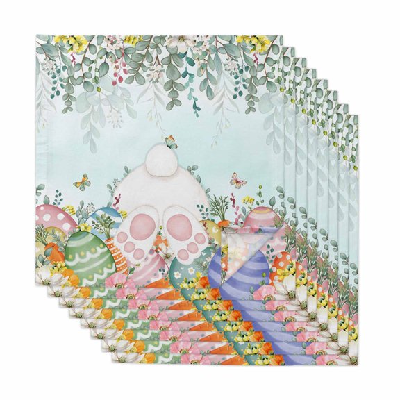 Cute Easter Bunny Cloth Napkins, Eucalyptus Leaves Colorful Eggs Teal Washable and Reusable Dinner Napkins Set of 8, Table Napkin for Kitchen Party Birthday Wedding Hotel Housewarming 20"x20"