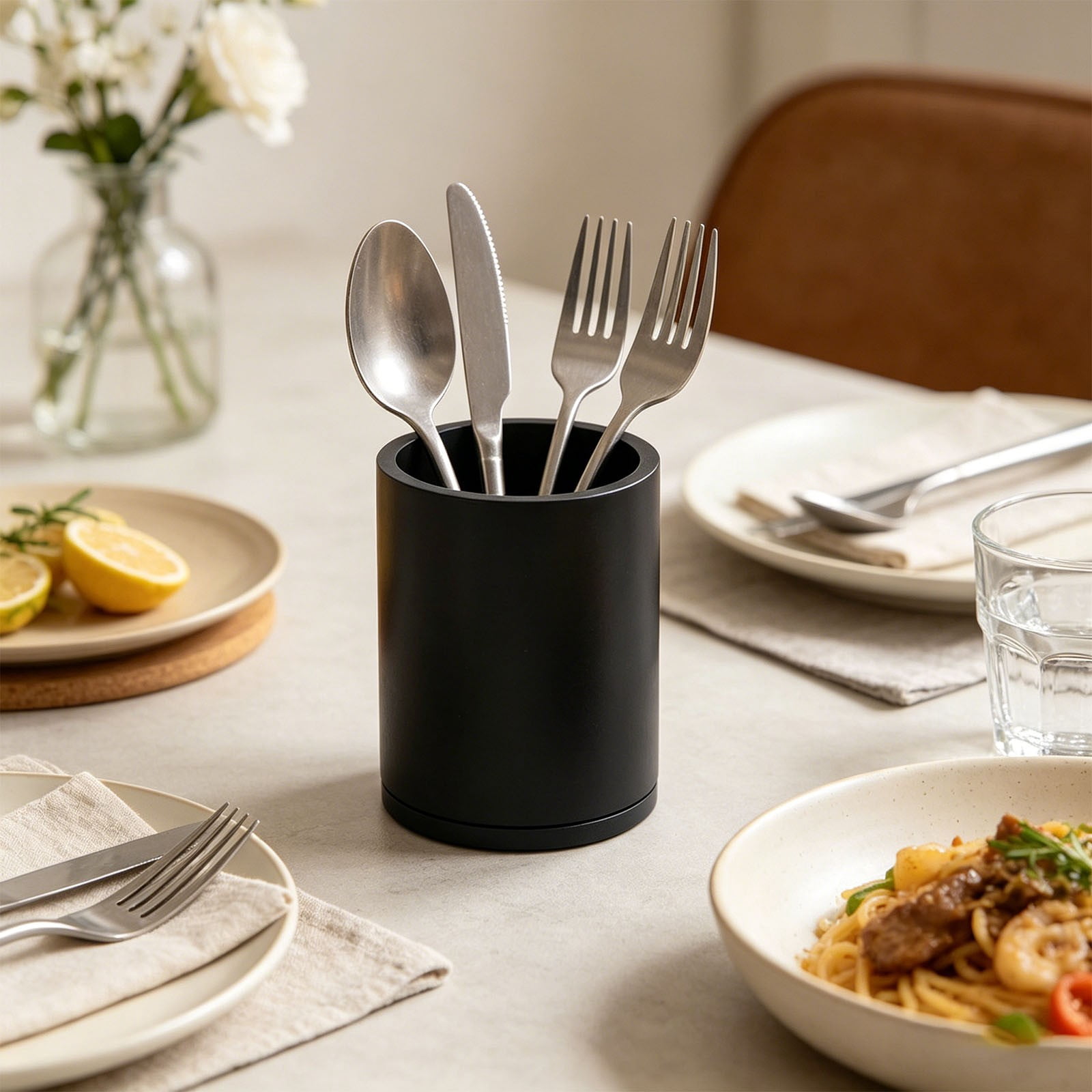 Wooden Utensil Holder, 360°Rotating Large Kitchen Utensil Holder for Spoons Kitchen Utensil Organizer,Utensil Crock, Farmhouse Kitchens Countertop Decor,7.48''x6.29"(C)