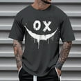 thumbnail image 2 of Dagegui Mens Crew Neck Short Sleeve Tops Smile Face Graphic T-Shirt Plus Size Casual Loose Fit Tee Trendy Streetwear Hiphop T Shirts Dark Gray XL, 2 of 4
