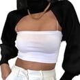 thumbnail image 3 of Women Knit Shrugs Pullover Mini Sweater Backless Long Puff Sleeve Club Knitwear Crop Top, 3 of 4