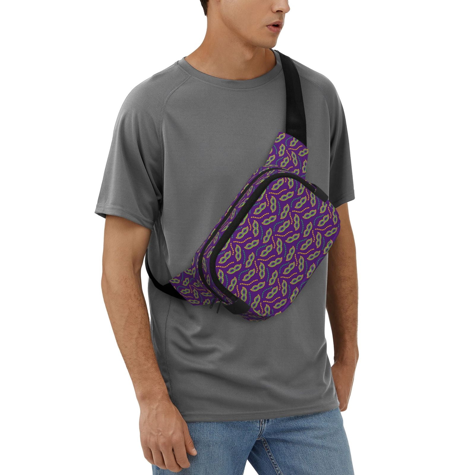 Picia Carnival Masks and Beads Print Square Double-Layer Waist Bag Mini Adjustable Waist Belt Bag Exercise Running Travel Hiking