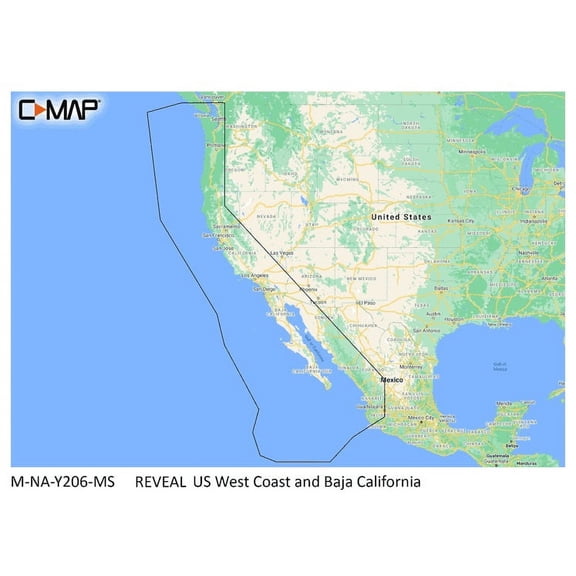 C-MAP Reveal Shaded Relief 3D Bathymetry US West Coast Baja California Map with microSD 34"x22"