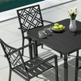 thumbnail image 2 of Nuu Garden Outdoor 5-Piece Patio Dining Set, 37 Inch Square Metal Table with Umbrella Hole and 4 Slatted Stackable Chairs, All-Weather Powder-Coated Iron for Garden, Patio, Backyard, Deck, Black, 2 of 9