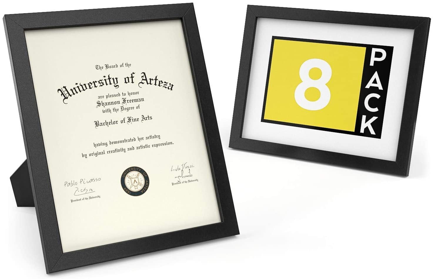 Arteza Premium Glass Document Certificate Frame, Black, 8.5"x11" 8