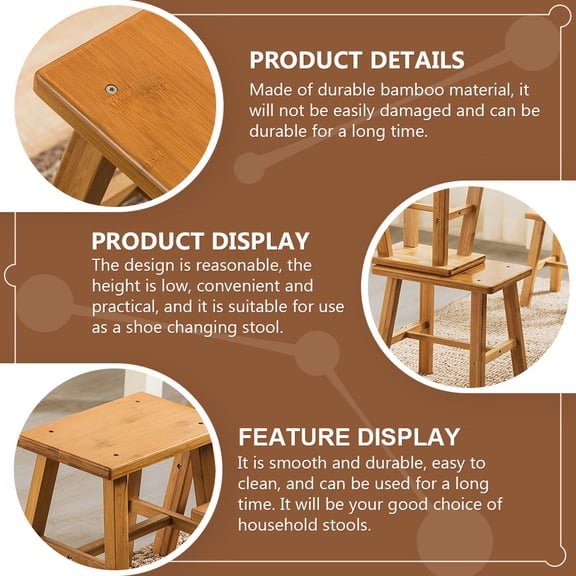 ETHZZLE 1Pc Light Brown Bamboo Stool Stable Low Stool for Home Shoe Changing Use