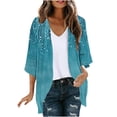 thumbnail image 3 of yoeyez Lightweight Cardigans for Women Floral Print 3/4 Sleeve Kimono Cardigan Loose Cover Up Casual Summer Beachwear 2026 Blue,L, 3 of 6
