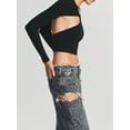 thumbnail image 3 of KelaJuan Women's Spring Slim Cropped Tops Solid Color Long Sleeve Round Neck Front Cutout Backless T-Shirt, 3 of 6