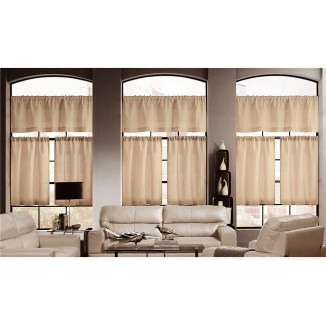 Accueil Maison KEIGHLEY 13944D12 Tier & Valance Set - Rideaux de Fenêtre - Lin Texturé - Beige