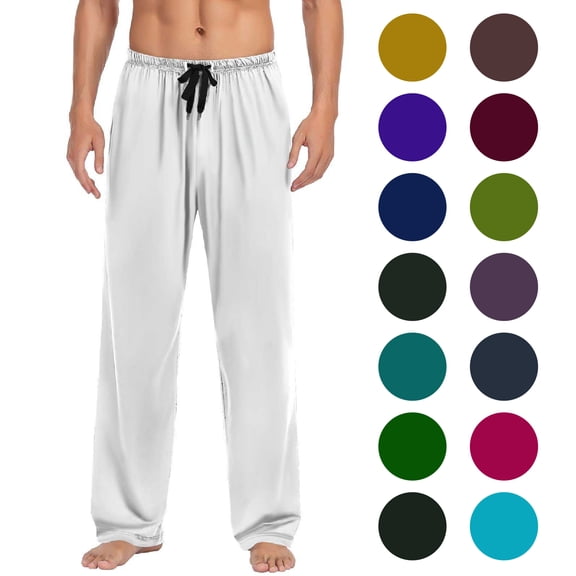 WAENQINLA Mens Lounge Pants Lightweight Elastic Waist Sleepwear Trousers Casual Comfy Straight Leg Homewear Pj Bottoms Pajamas Pants with Pockets White S