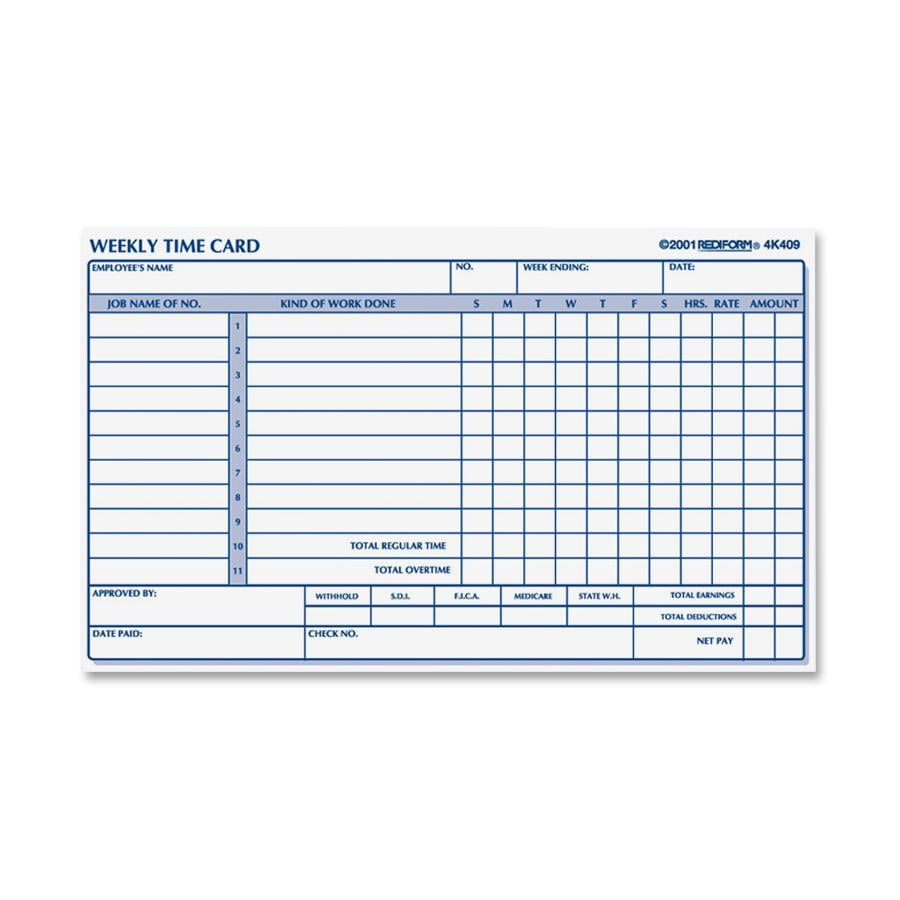 Employee Time Card Rediform 100/Pad 4K409 Weekly 4-1/4 x 7 DMi PD 