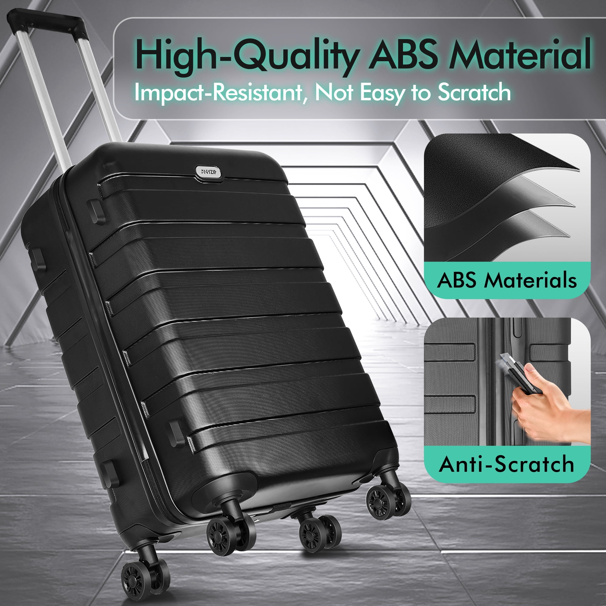 Luggage PC ABS Lightweight Suitcase with Wheels TSA Lock Hardshell Checked-Large Luggage 28 inch Black