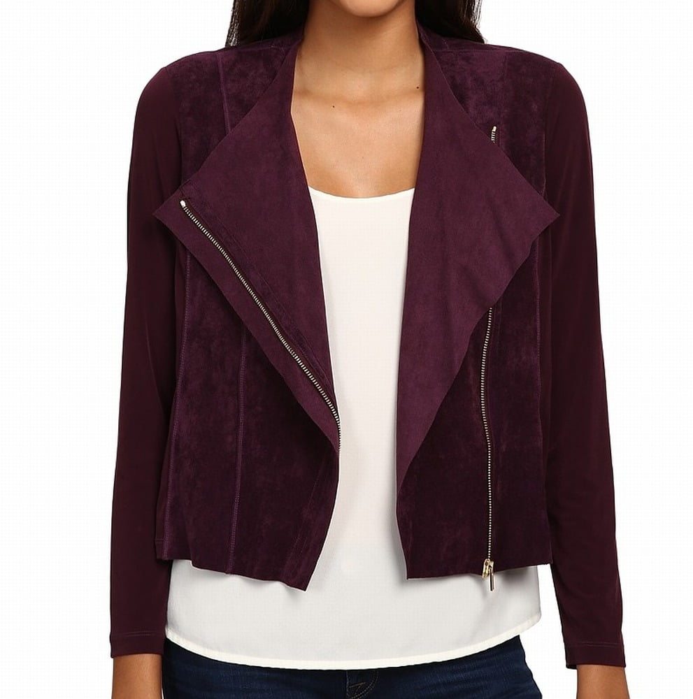 Calvin Klein NEW Purple Womens Size Medium M Faux Suede Moto Jacket
