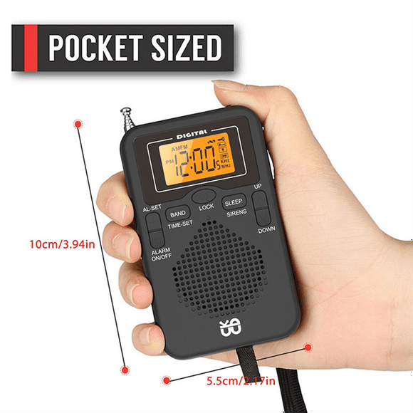 Portable Radio Mini AM FM Weather Radio Pocket Radio LCD Screen Digital Alarm Clock Radio Player