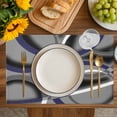 thumbnail image 4 of Blue Geometric Placemats Set of 6, Grey Vintage Neutral Abstract Striped Art Placemats for Dining Table, Place Mats for Kitchen Tabletop, Waterproof Wipeable Dining Table Mats Set, 4 of 9