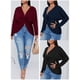 thumbnail image 2 of Camiseta de mujer de manga larga con escote en V y diseño irregular torcido en talla grande, 2 of 8