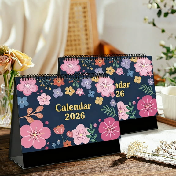 Ohmyroo 2026 12-Month Desk Calendar with Ornamental Base, Standing Flip Style Calendar for Office Desk, Features Markings for USA Holidays