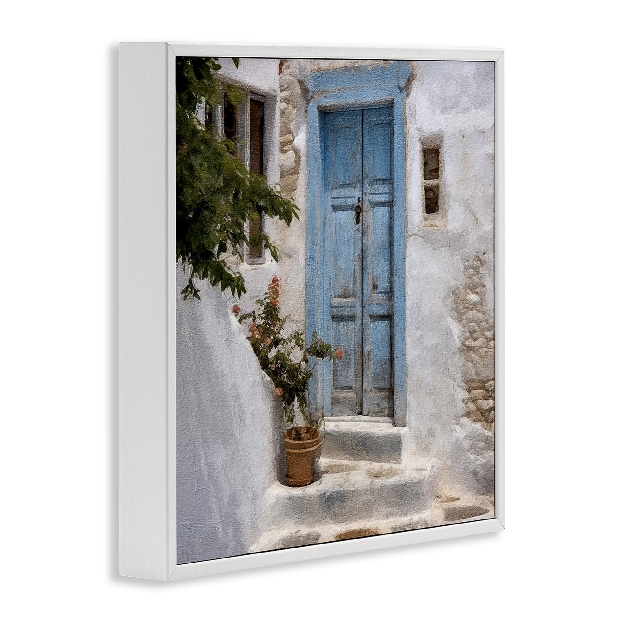 Stupell Industries Blue Greek Door Town & City Painting White Framed Art Print Wall Art, 12 x 12
