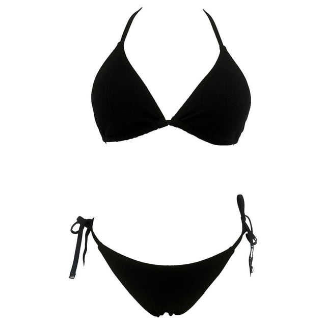 Traje de Baño Ocean Pacific para Mujer Bikini con Textura y Cintas Ajustables en Top y Bikini Negro Talla CH 2 Piezas