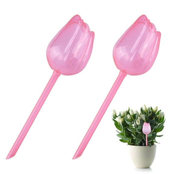 Tulips Plant Watering Globes, 2pcs Pink Automatic Plant Watering Devices Plastic Self Watering Planter Insert Large Water Globes for Indoor & Outdoor Plants