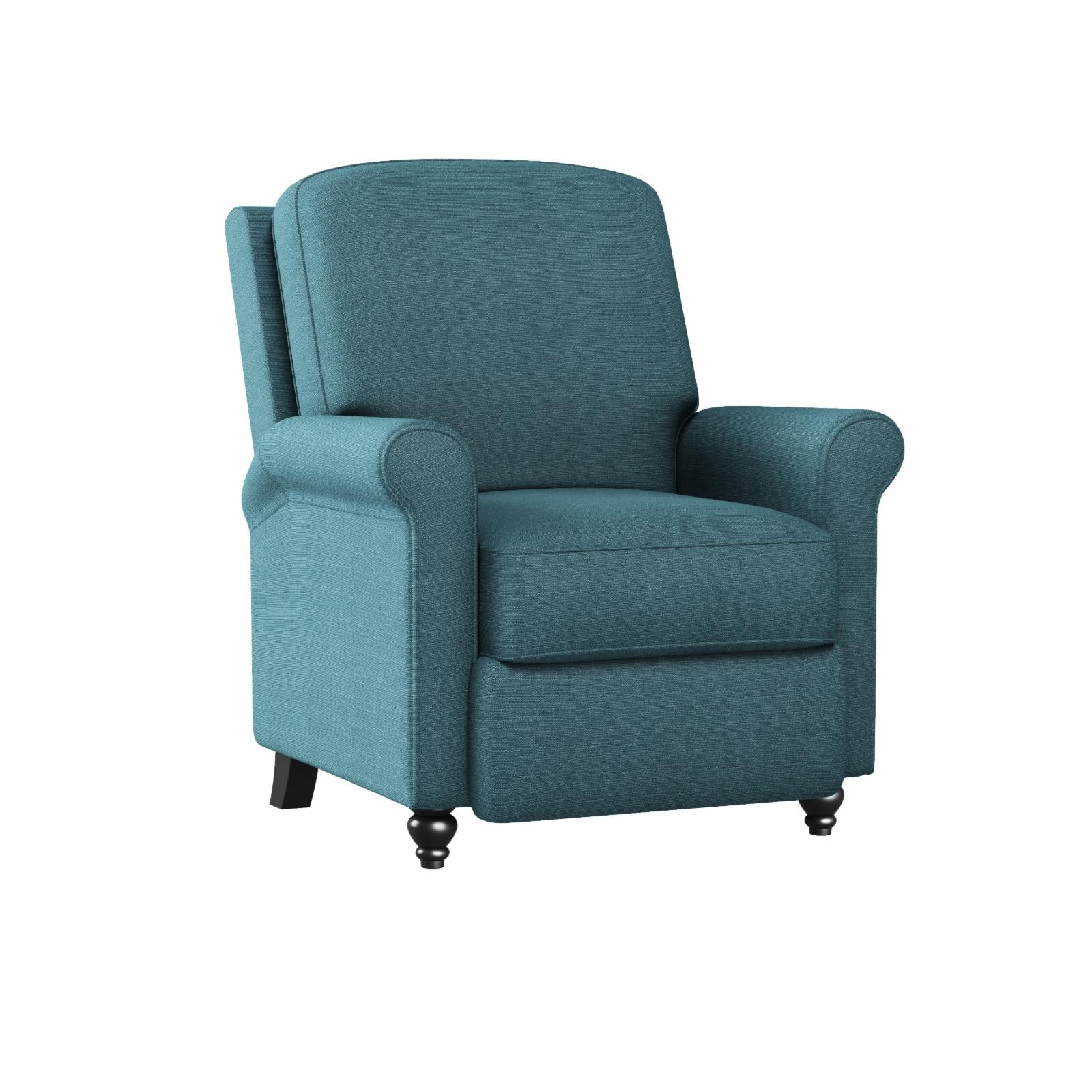 Homesvale Lincoln Push Back Recliner Chair, Caribbean Blue Linen, For Living Room or Bedroom