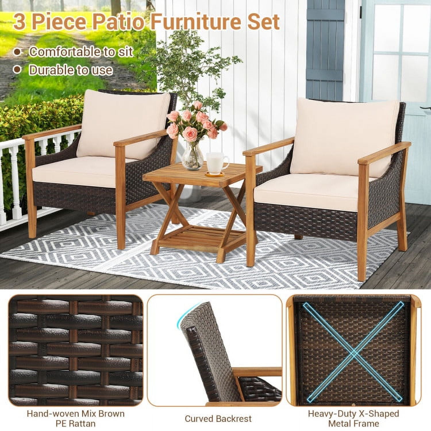 Aimee Lii 3 Pieces Patio Wicker Furniture Set with 2-Tier Side Table, Patio Table and Chairs Set, Natural Aimee Lii 3 Pieces Patio Wicker Furniture Set with 2-Tier Side Table, Patio Table and Chairs Set, Natural