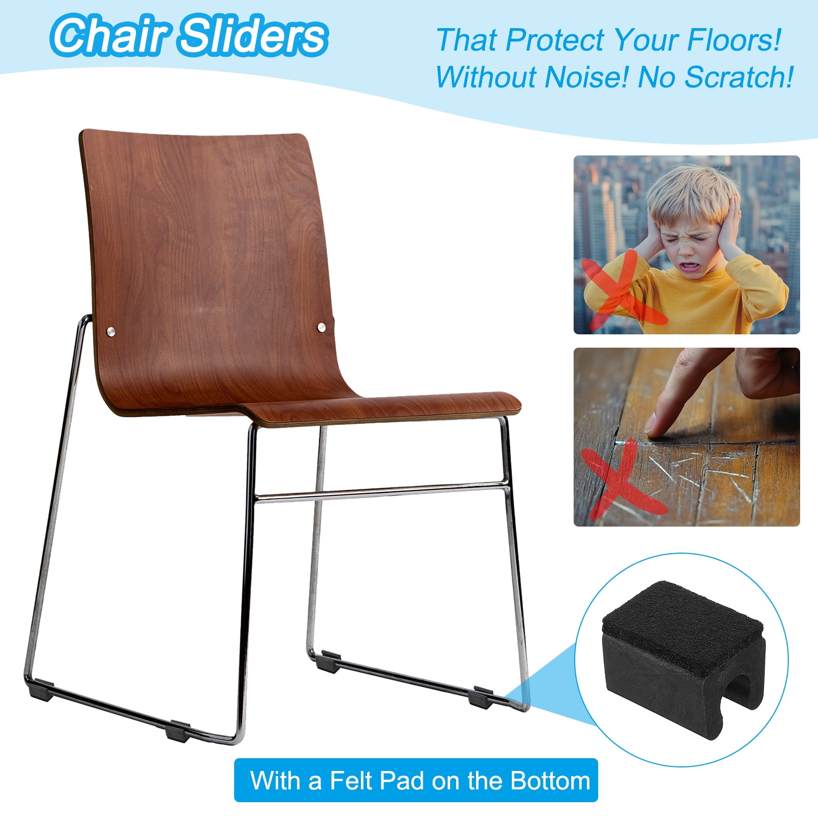 Uxcell Rectangle U Shaped Chair Leg Tips Caps with Felt Pads, Slide Smoothly Furniture Feet Floor 19mm 50