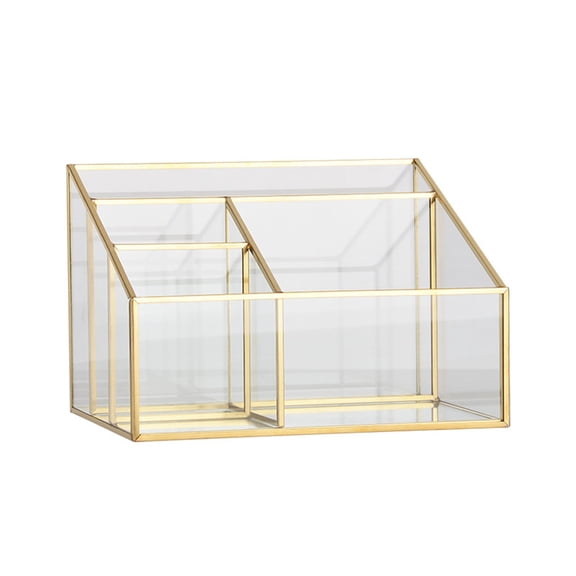 Cosmetic Glass Makeup Organizer Gold Cosmetic Storage Display With Multiple Compartments For Brushes Lipstick Perfume Concealers Makeup Holder