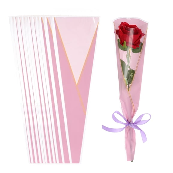 Uxcell 100 Pack Flower Wrapping Bag, Purple Floral Packing Sleeves