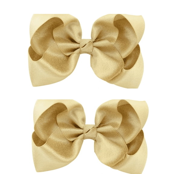 EXLEAF 2 Pcs Big Hair Bows for Girls, Gold Glitter Bow with Secure Alligator Clip, Soft Polyester Hair Accessories