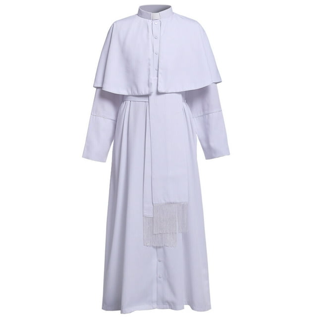 BLESSUME Men Black and white Soutane Cassock Adult Medieval Clergy Robe Cassock Cape