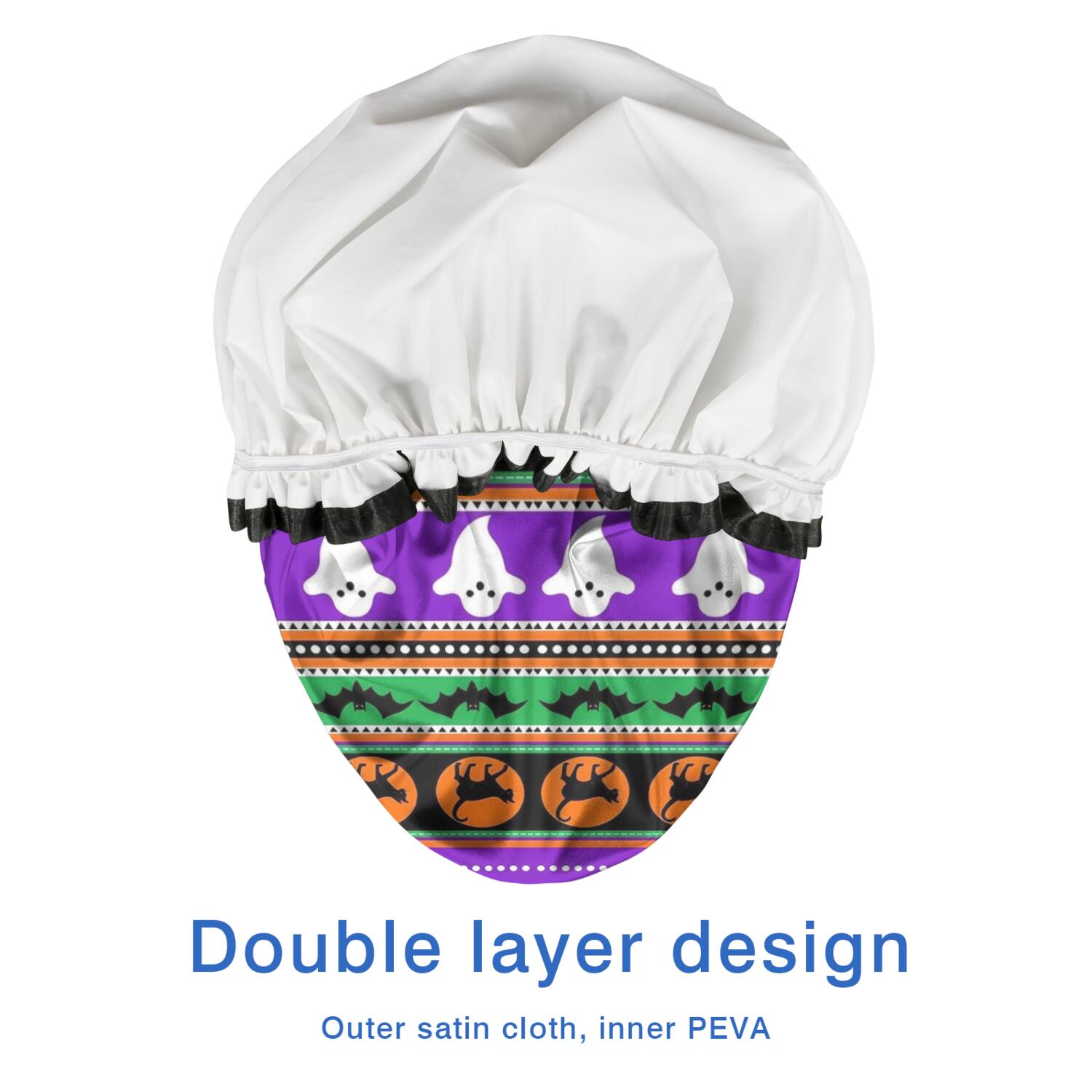 Shower Caps,Halloween Striped Icons Pattern Waterproof Shower Cap for Women 4 Pieces,Double Reusable Hair Cover for Shower PEVA Elastic Stretch Hem