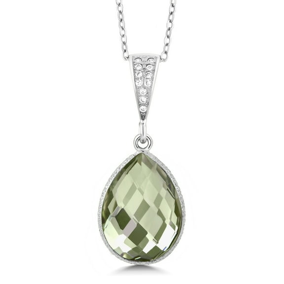 Gem Stone King 925 Sterling Silver Green Prasiolite Pendant Necklace for Women | 6.50 Cttw | Pear Shape 16X12MM | with 18 inches Chain