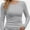 Gray, variant on Womens Long Sleeve Stretch Crewneck Ribbed T-Shirt Slim Fit Casual Basic Tops