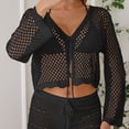thumbnail image 2 of Oksale Women Crochet Cardigan Hollow Out Bell Sleeved Cropped Cover Up Cozy Long Sleeve Summer Cardigans for Holiday Black Free Size, 2 of 7