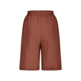 thumbnail image 6 of Lenpel Bermuda Shorts for Women Elastic High Waisted Drawstring Button Front Knee Length Shorts Summer Casual Shorts with Pockets, 6 of 7