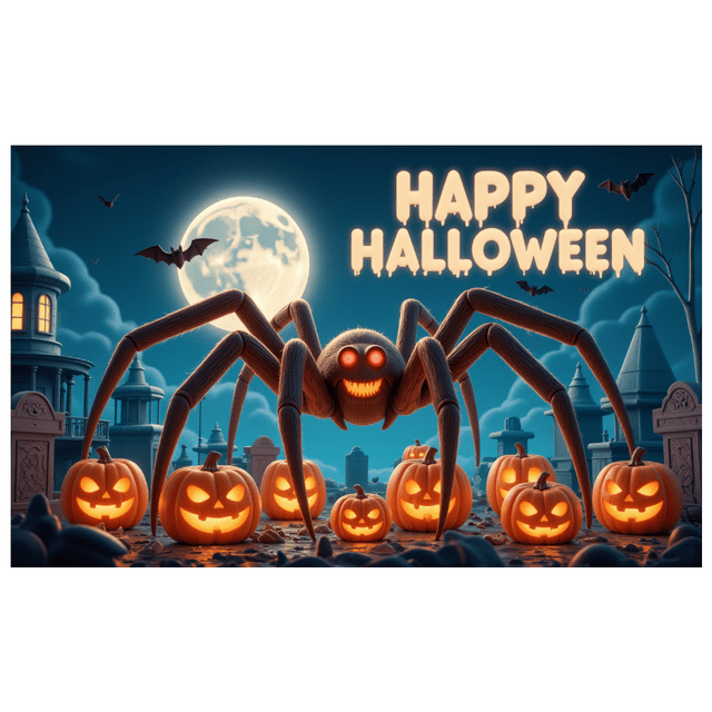 Creepy Spider Halloween Banner Haunted House Gothic Design Spooky Pumpkin Scary Scene for Holiday Party Decoration