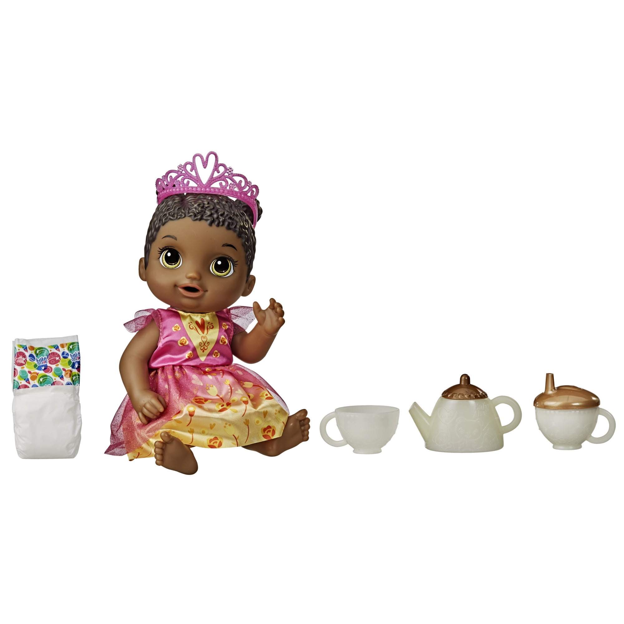 Baby Alive Tea ‘n Sparkles Baby Doll with Black Hair, Includes Color-Changing Tea Set