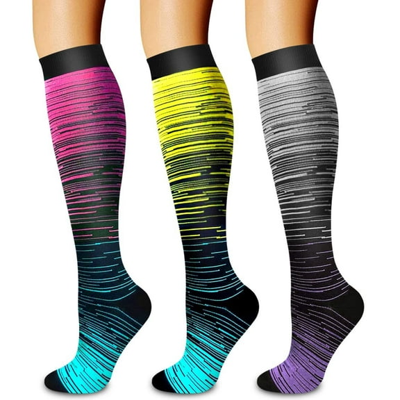 3 Pairs Compression Socks for Men & Women 15-20 mmhg Graduated Athletic for Running Nurses Shin Splints Flight Travel