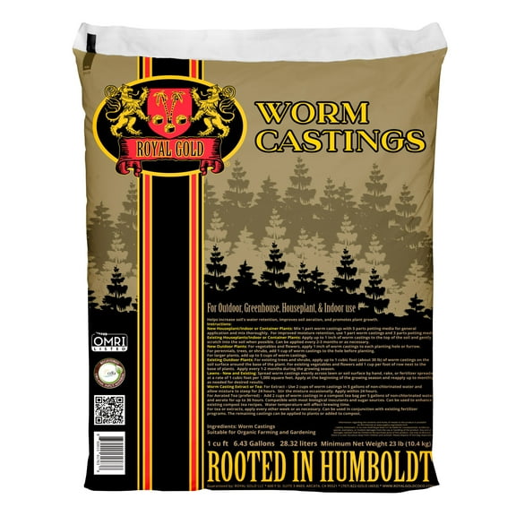 Royal Gold Worm Castings Amendment & Soil Builder, 1cu ft - Suitable for Any Indoor/Outdoor Gardening, Nutrient-Rich - Enhances Plant Growth and Vitality