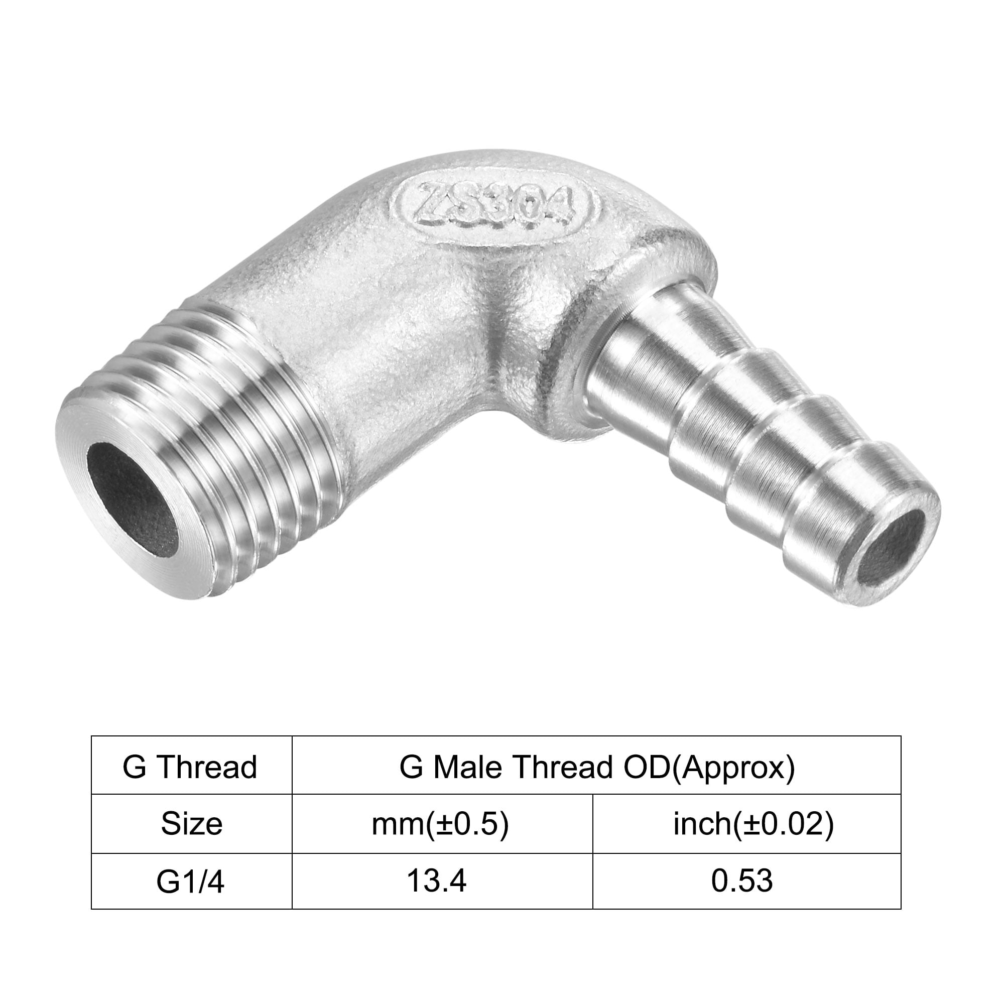 304 Stainless Steel Hose Barb Fitting Elbow 8mm Barbed x G1