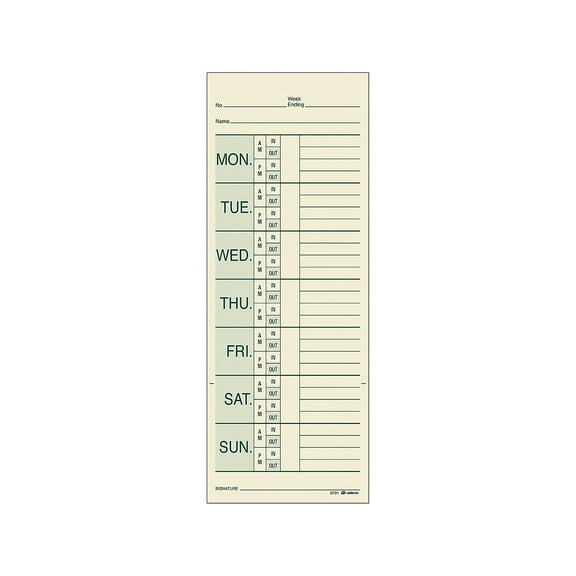 Time Cards for Pyramid 1000 Time Clock, Two Sides, 3.38 x 9, 200/Pack