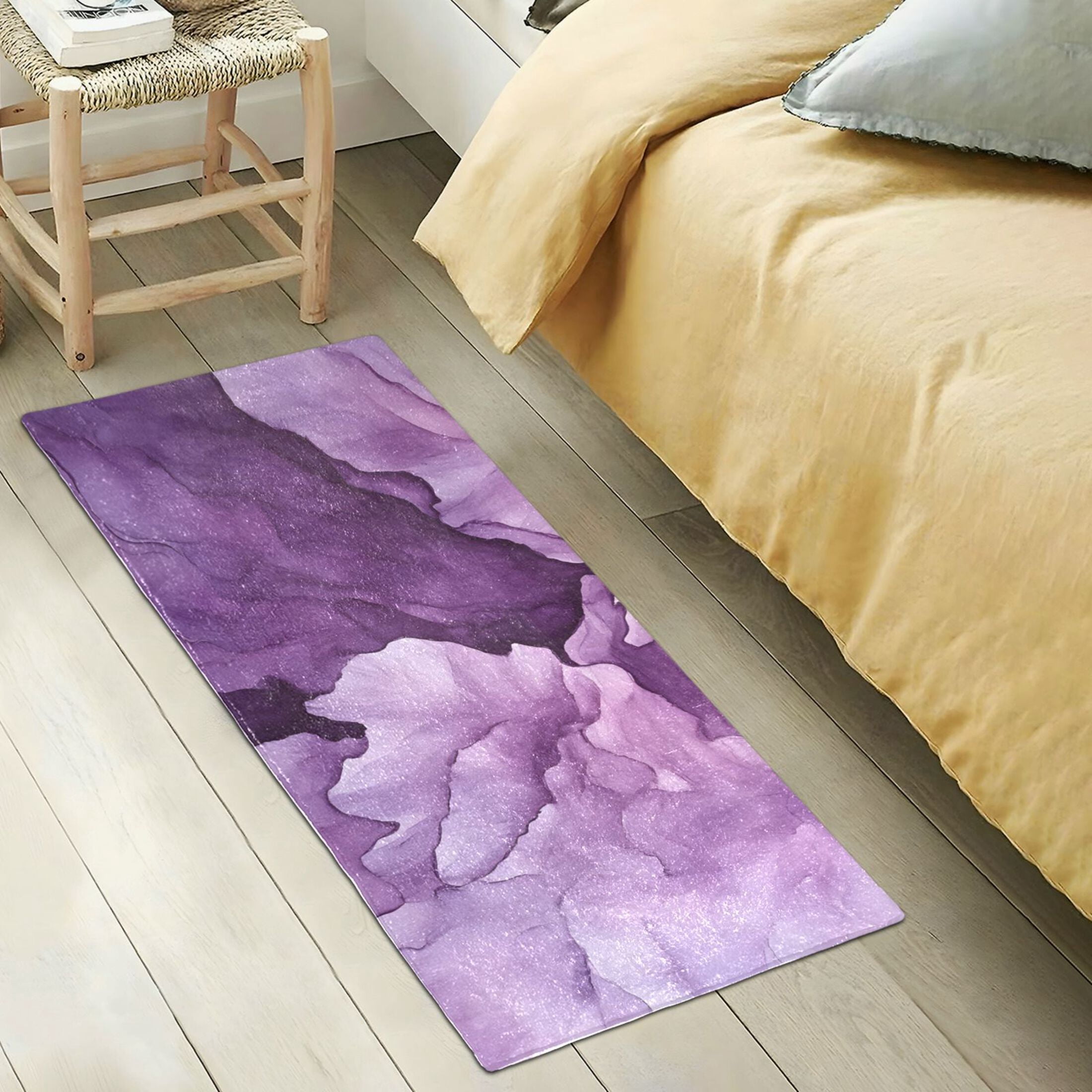 Abstract Purple Flower Bathroom Runner Rug Absorbent Non Slip Bath Mat for Living Room Kitchen 39" x 20"