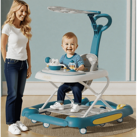 XunKA 6-in-1 Multifunctional Baby Walker, Foldable Push Walker with Musical Activity Station for 6-24 Months,Green.
