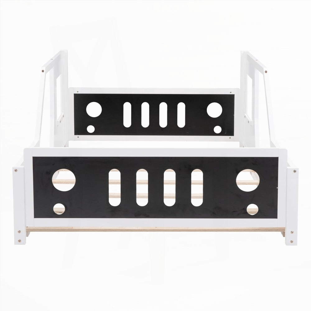 Classic White Full Size Car-Shaped Platform Bed with Wheels and Enduring Quality