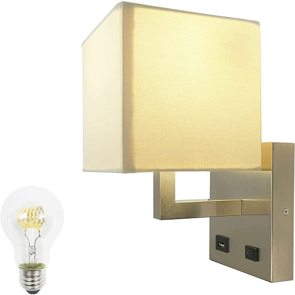 Facon 12V LED RV Fabric Wall Sconce with Switch and USB Charger Socket( 5V 2.4A ), LED Decor Lamp Bedside Reading Light for RV Camper, 1X E26 Bulb Included, 12Volts RV Interior Light