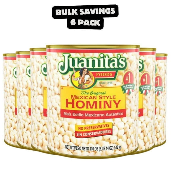 Case Pack of 6 Juanitas Hominy Mexican Style 110 oz each