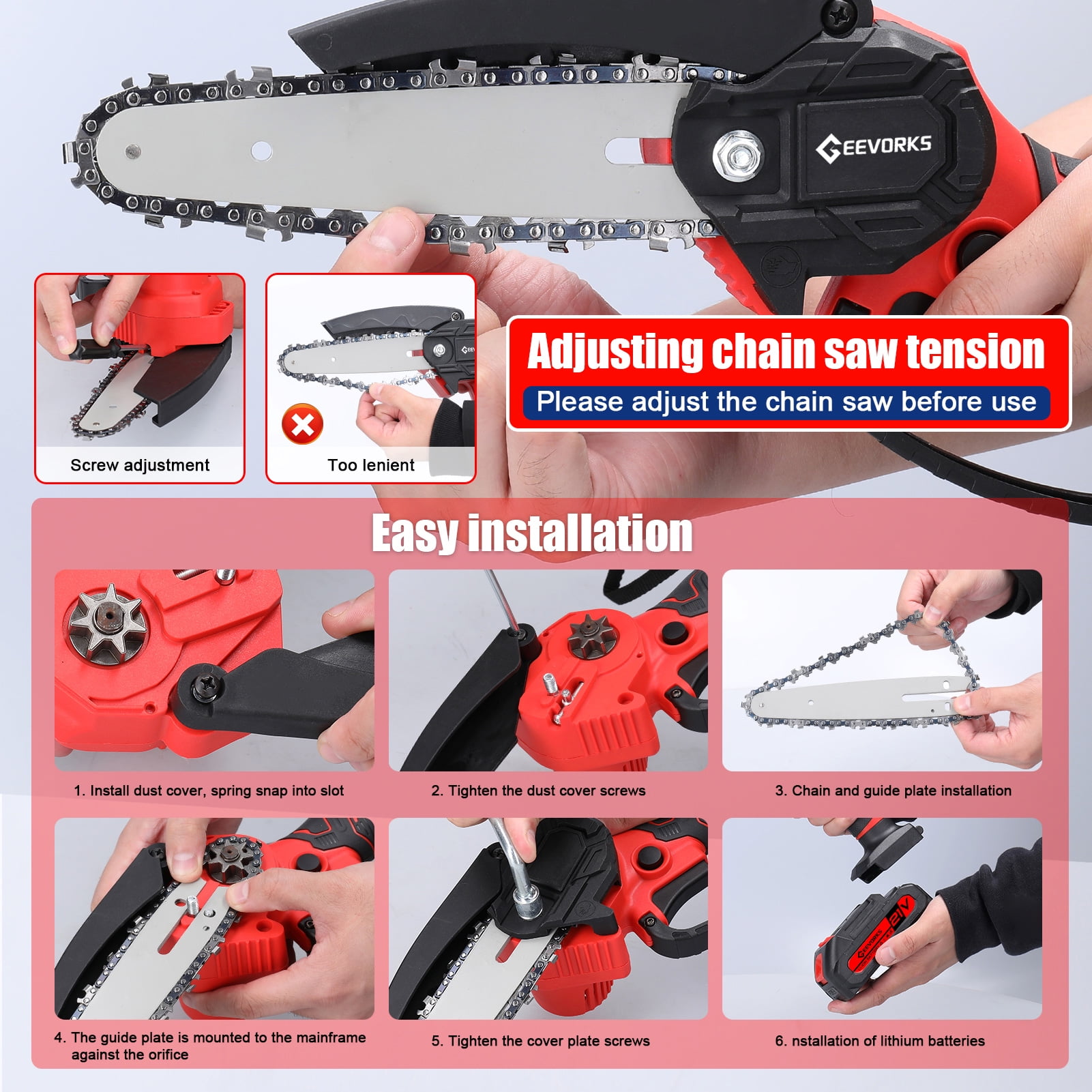6inch 21V 6inch Portable Electric Chainsaw And 25mm Cordless Pruning Shear Set Wood Splitting Cutting Machine Kit Handheld Woodworking Tool For Garden Orchard