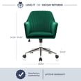 thumbnail image 5 of BELLEZE Upholstered Velvet Home Office Desk Chair with Swivel Wheels and Adjustable Height, Rolling Vanity Armchair - Alayah (Green), 5 of 7