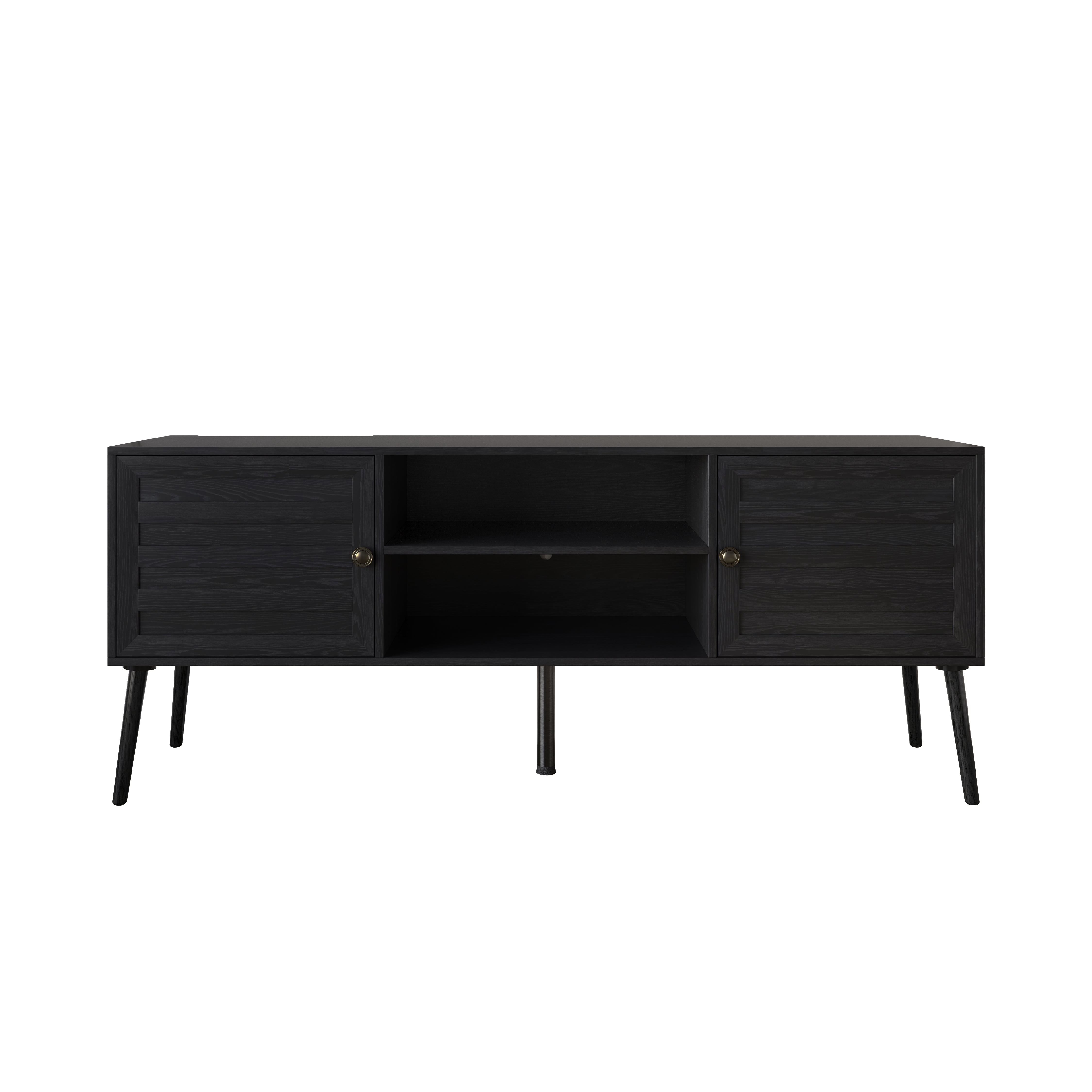 Home Design Dixon 63" TV Stand with Spacious Storage Compartments and Open Shelves, Modern Vintage Design for Living Room, Black