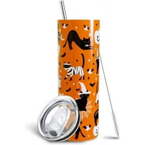 Halloween Cat 20oz Skinny Tumbler With Handle and Straw, Cute Black Cats Stainless Steel Double Walled Vacuum Insulated Cup, Spooky Holiday Gifts for Women Men